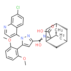 ChemSpider 2D Image | (1S,2R,5S)-2-({[1-(7-Chloro-4-quinolinyl)-5-(2,6-dimethoxyphenyl)-1H-pyrazol-3-yl](hydroxy)methylene}amino)-2-adamantanecarboxylic acid | C32H31ClN4O5