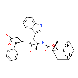 ChemSpider 2D Image | (3R)-3-{[(2S)-2-({[(1R,2S,5R)-Adamantan-2-yloxy](hydroxy)methylene}amino)-1-hydroxy-3-(1H-indol-3-yl)-2-methylpropylidene]amino}-4-phenylbutanoic acid | C33H39N3O5