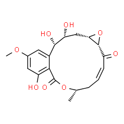 ChemSpider 2D Image | (1aS,3Z,6S,13S,14R,15aS)-9,13,14-Trihydroxy-11-methoxy-6-methyl-5,6,13,14,15,15a-hexahydro-2H-oxireno[h][2]benzoxacyclotetradecine-2,8(1aH)-dione | C19H22O8