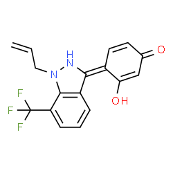ChemSpider 2D Image | (4E)-4-[1-Allyl-7-(trifluoromethyl)-1,2-dihydro-3H-indazol-3-ylidene]-3-hydroxy-2,5-cyclohexadien-1-one | C17H13F3N2O2