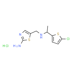 ChemSpider 2D Image | 5-({[1-(5-Chloro-2-thienyl)ethyl]amino}methyl)-1,3-thiazol-2-amine hydrochloride (1:1) | C10H13Cl2N3S2