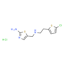 ChemSpider 2D Image | 5-({[2-(5-Chloro-2-thienyl)ethyl]amino}methyl)-1,3-thiazol-2-amine hydrochloride (1:1) | C10H13Cl2N3S2