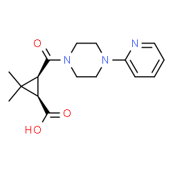 ChemSpider 2D Image | (1R,3S)-2,2-Dimethyl-3-{[4-(2-pyridinyl)-1-piperazinyl]carbonyl}cyclopropanecarboxylic acid | C16H21N3O3