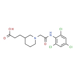 ChemSpider 2D Image | 3-(1-{2-Oxo-2-[(2,4,6-trichlorophenyl)amino]ethyl}-3-piperidinyl)propanoic acid | C16H19Cl3N2O3