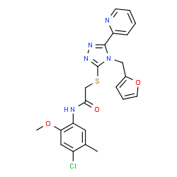 ChemSpider 2D Image | N-(4-Chloro-2-methoxy-5-methylphenyl)-2-{[4-(2-furylmethyl)-5-(2-pyridinyl)-4H-1,2,4-triazol-3-yl]sulfanyl}acetamide | C22H20ClN5O3S