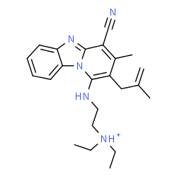 ChemSpider 2D Image | 2-{[4-Cyano-3-methyl-2-(2-methyl-2-propen-1-yl)pyrido[1,2-a]benzimidazol-1-yl]amino}-N,N-diethylethanaminium | C23H30N5
