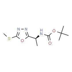 ChemSpider 2D Image | tert-Butyl {(1S)-1-[5-(methylsulfanyl)-1,3,4-oxadiazol-2-yl]ethyl}carbamate | C10H17N3O3S