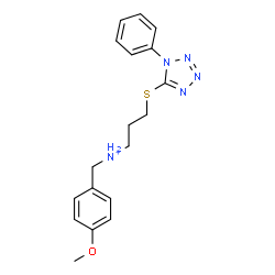 ChemSpider 2D Image | N-(4-Methoxybenzyl)-3-[(1-phenyl-1H-tetrazol-5-yl)sulfanyl]-1-propanaminium | C18H22N5OS