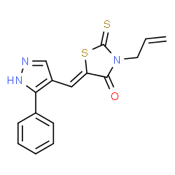 ChemSpider 2D Image | (5Z)-3-Allyl-5-[(5-phenyl-1H-pyrazol-4-yl)methylene]-2-thioxo-1,3-thiazolidin-4-one | C16H13N3OS2