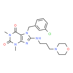 ChemSpider 2D Image | 7-(3-Chlorobenzyl)-1,3-dimethyl-8-{[3-(4-morpholinyl)propyl]amino}-3,7-dihydro-1H-purine-2,6-dione | C21H27ClN6O3