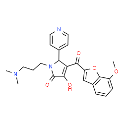 ChemSpider 2D Image | 1-[3-(Dimethylamino)propyl]-3-hydroxy-4-[(7-methoxy-1-benzofuran-2-yl)carbonyl]-5-(4-pyridinyl)-1,5-dihydro-2H-pyrrol-2-one | C24H25N3O5