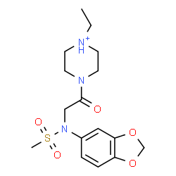 ChemSpider 2D Image | 4-[N-(1,3-Benzodioxol-5-yl)-N-(methylsulfonyl)glycyl]-1-ethylpiperazin-1-ium | C16H24N3O5S
