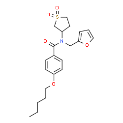 ChemSpider 2D Image | N-(1,1-Dioxidotetrahydro-3-thiophenyl)-N-(2-furylmethyl)-4-(pentyloxy)benzamide | C21H27NO5S