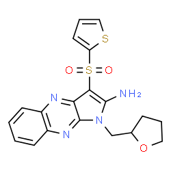 ChemSpider 2D Image | 1-(Tetrahydro-2-furanylmethyl)-3-(2-thienylsulfonyl)-1H-pyrrolo[2,3-b]quinoxalin-2-amine | C19H18N4O3S2