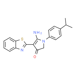 ChemSpider 2D Image | 5-Amino-4-(1,3-benzothiazol-2-yl)-1-(4-isopropylphenyl)-1,2-dihydro-3H-pyrrol-3-one | C20H19N3OS
