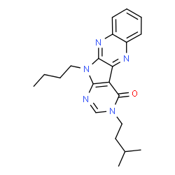 ChemSpider 2D Image | 11-Butyl-3-(3-methylbutyl)-3,11-dihydro-4H-pyrimido[5',4':4,5]pyrrolo[2,3-b]quinoxalin-4-one | C21H25N5O