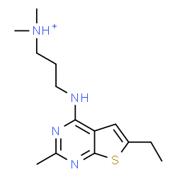 ChemSpider 2D Image | 3-[(6-Ethyl-2-methylthieno[2,3-d]pyrimidin-4-yl)amino]-N,N-dimethyl-1-propanaminium | C14H23N4S
