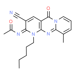 ChemSpider 2D Image | N-[(2E)-3-Cyano-10-methyl-5-oxo-1-pentyl-1,5-dihydro-2H-dipyrido[1,2-a:2',3'-d]pyrimidin-2-ylidene]acetamide | C20H21N5O2