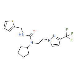 ChemSpider 2D Image | 1-Cyclopentyl-3-(2-thienylmethyl)-1-{2-[3-(trifluoromethyl)-1H-pyrazol-1-yl]ethyl}urea | C17H21F3N4OS