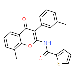ChemSpider 2D Image | N-[8-Methyl-3-(3-methylphenyl)-4-oxo-4H-chromen-2-yl]-2-thiophenecarboxamide | C22H17NO3S