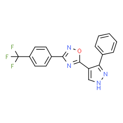 ChemSpider 2D Image | 5-(3-Phenyl-1H-pyrazol-4-yl)-3-[4-(trifluoromethyl)phenyl]-1,2,4-oxadiazole | C18H11F3N4O
