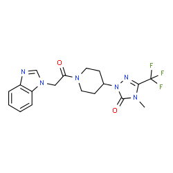 ChemSpider 2D Image | 2-[1-(1H-Benzimidazol-1-ylacetyl)-4-piperidinyl]-4-methyl-5-(trifluoromethyl)-2,4-dihydro-3H-1,2,4-triazol-3-one | C18H19F3N6O2
