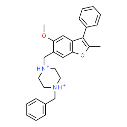 ChemSpider 2D Image | 1-Benzyl-4-[(5-methoxy-2-methyl-3-phenyl-1-benzofuran-6-yl)methyl]piperazinediium | C28H32N2O2