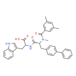 ChemSpider 2D Image | 2-({(2R)-3-(4-Biphenylyl)-2-[(3,5-dimethylbenzoyl)(methyl)amino]propanoyl}amino)-3-(1H-indol-3-yl)propanoic acid (non-preferred name) | C36H35N3O4