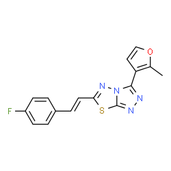ChemSpider 2D Image | 6-[(E)-2-(4-Fluorophenyl)vinyl]-3-(2-methyl-3-furyl)[1,2,4]triazolo[3,4-b][1,3,4]thiadiazole | C16H11FN4OS