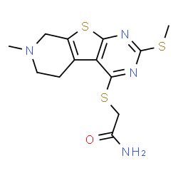 ChemSpider 2D Image | 2-{[7-Methyl-2-(methylsulfanyl)-5,6,7,8-tetrahydropyrido[4',3':4,5]thieno[2,3-d]pyrimidin-4-yl]sulfanyl}acetamide | C13H16N4OS3