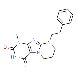 ChemSpider 2D Image | 1-Methyl-9-(2-phenylethyl)-6,7,8,9-tetrahydropyrimido[2,1-f]purine-2,4(1H,3H)-dione | C17H19N5O2