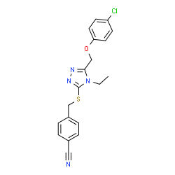 ChemSpider 2D Image | 4-[({5-[(4-Chlorophenoxy)methyl]-4-ethyl-4H-1,2,4-triazol-3-yl}sulfanyl)methyl]benzonitrile | C19H17ClN4OS