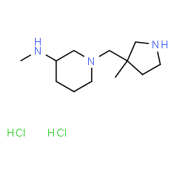 ChemSpider 2D Image | N-Methyl-1-[(3-methyl-3-pyrrolidinyl)methyl]-3-piperidinamine dihydrochloride | C12H27Cl2N3