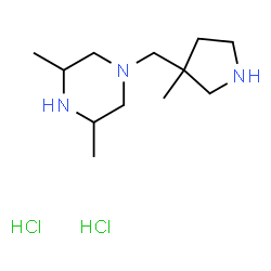 ChemSpider 2D Image | 3,5-Dimethyl-1-[(3-methyl-3-pyrrolidinyl)methyl]piperazine dihydrochloride | C12H27Cl2N3