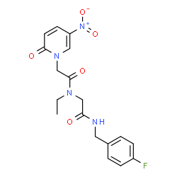 ChemSpider 2D Image | N~2~-Ethyl-N-(4-fluorobenzyl)-N~2~-[(5-nitro-2-oxo-1(2H)-pyridinyl)acetyl]glycinamide | C18H19FN4O5