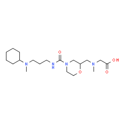 ChemSpider 2D Image | N-{[4-({3-[Cyclohexyl(methyl)amino]propyl}carbamoyl)-2-morpholinyl]methyl}-N-methylglycine | C19H36N4O4