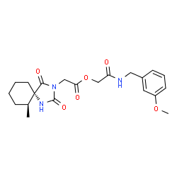 ChemSpider 2D Image | 2-[(3-Methoxybenzyl)amino]-2-oxoethyl [(5S,6S)-6-methyl-2,4-dioxo-1,3-diazaspiro[4.5]dec-3-yl]acetate | C21H27N3O6
