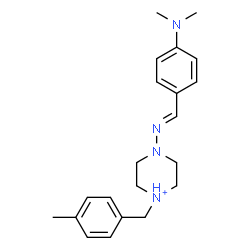 ChemSpider 2D Image | 4-{(E)-[4-(Dimethylamino)benzylidene]amino}-1-(4-methylbenzyl)piperazin-1-ium | C21H29N4