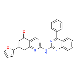ChemSpider 2D Image | 7-(2-Furyl)-2-[(4-phenyl-2-quinazolinyl)amino]-7,8-dihydro-5(6H)-quinazolinone | C26H19N5O2
