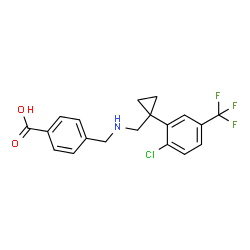 ChemSpider 2D Image | 4-{[({1-[2-Chloro-5-(trifluoromethyl)phenyl]cyclopropyl}methyl)amino]methyl}benzoic acid | C19H17ClF3NO2