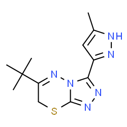 ChemSpider 2D Image | 6-(2-Methyl-2-propanyl)-3-(5-methyl-1H-pyrazol-3-yl)-7H-[1,2,4]triazolo[3,4-b][1,3,4]thiadiazine | C12H16N6S