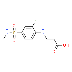 ChemSpider 2D Image | N-[2-Fluoro-4-(methylsulfamoyl)phenyl]-beta-alanine | C10H13FN2O4S