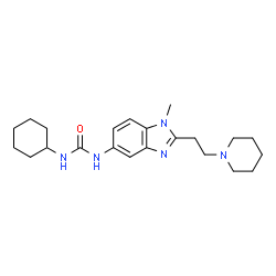 ChemSpider 2D Image | 1-Cyclohexyl-3-{1-methyl-2-[2-(1-piperidinyl)ethyl]-1H-benzimidazol-5-yl}urea | C22H33N5O