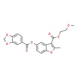 ChemSpider 2D Image | 3-[(2-Methoxyethoxy)carbonyl]-2-methyl-1-benzofuran-5-yl 1,3-benzodioxole-5-carboxylate | C21H18O8