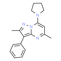 ChemSpider 2D Image | 2,5-Dimethyl-3-phenyl-7-(1-pyrrolidinyl)pyrazolo[1,5-a]pyrimidine | C18H20N4