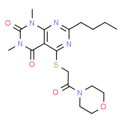 ChemSpider 2D Image | 7-Butyl-1,3-dimethyl-5-{[2-(4-morpholinyl)-2-oxoethyl]sulfanyl}pyrimido[4,5-d]pyrimidine-2,4(1H,3H)-dione | C18H25N5O4S