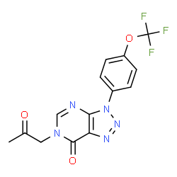 ChemSpider 2D Image | 6-(2-Oxopropyl)-3-[4-(trifluoromethoxy)phenyl]-3,6-dihydro-7H-[1,2,3]triazolo[4,5-d]pyrimidin-7-one | C14H10F3N5O3