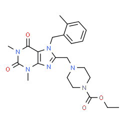 ChemSpider 2D Image | Ethyl 4-{[1,3-dimethyl-7-(2-methylbenzyl)-2,6-dioxo-2,3,6,7-tetrahydro-1H-purin-8-yl]methyl}-1-piperazinecarboxylate | C23H30N6O4