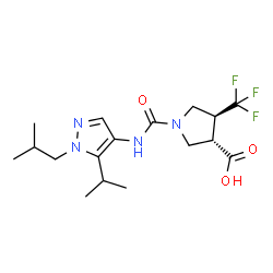 ChemSpider 2D Image | (3S,4S)-1-[(1-Isobutyl-5-isopropyl-1H-pyrazol-4-yl)carbamoyl]-4-(trifluoromethyl)-3-pyrrolidinecarboxylic acid | C17H25F3N4O3