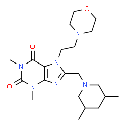 ChemSpider 2D Image | 8-[(3,5-Dimethyl-1-piperidinyl)methyl]-1,3-dimethyl-7-[2-(4-morpholinyl)ethyl]-3,7-dihydro-1H-purine-2,6-dione | C21H34N6O3